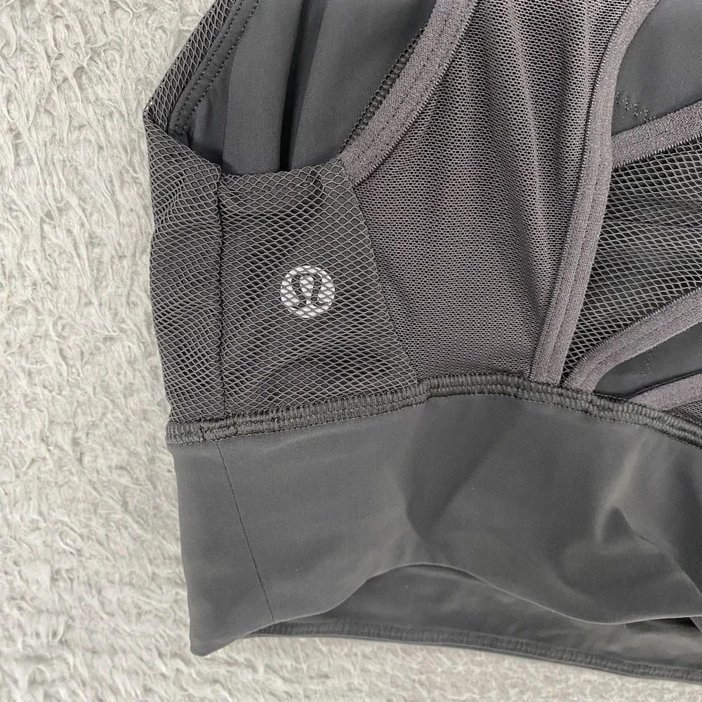 Lululemon Set Challenger Bra Womens 4‎ Gray Mesh High Neck High Support Workout
